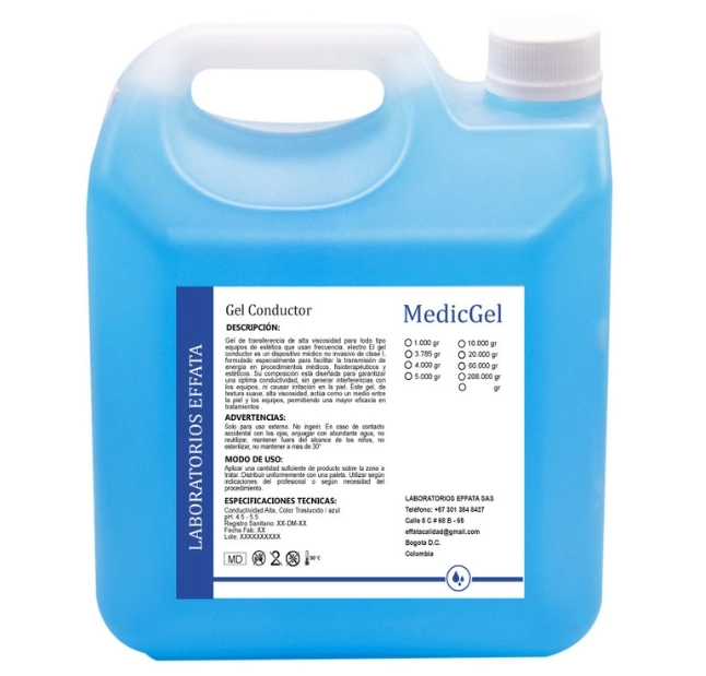 "Gel conductor para ultrasonido médico, utilizado en exámenes clínicos y ecografías.