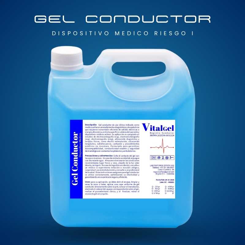 Gel conductor VitalGel galón de 4 kilos para ecografías en Bogotá, Colombia.